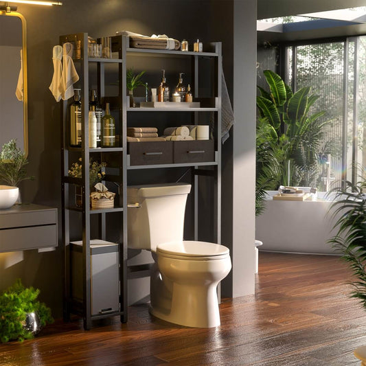 7 Tier Over The Toilet Storage with 2 Drawers, Shelf Adjustable