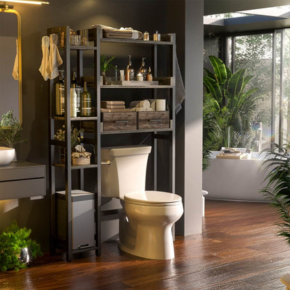 7 Tier Over The Toilet Storage with 2 Drawers, Shelf Adjustable