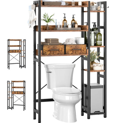 7 Tier Over The Toilet Storage with 2 Drawers, Shelf Adjustable