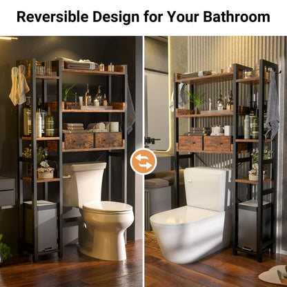 7 Tier Over The Toilet Storage with 2 Drawers, Shelf Adjustable