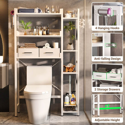 7 Tier Over The Toilet Storage with 2 Drawers, Shelf Adjustable
