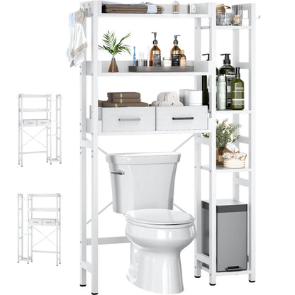 7 Tier Over The Toilet Storage with 2 Drawers, Shelf Adjustable