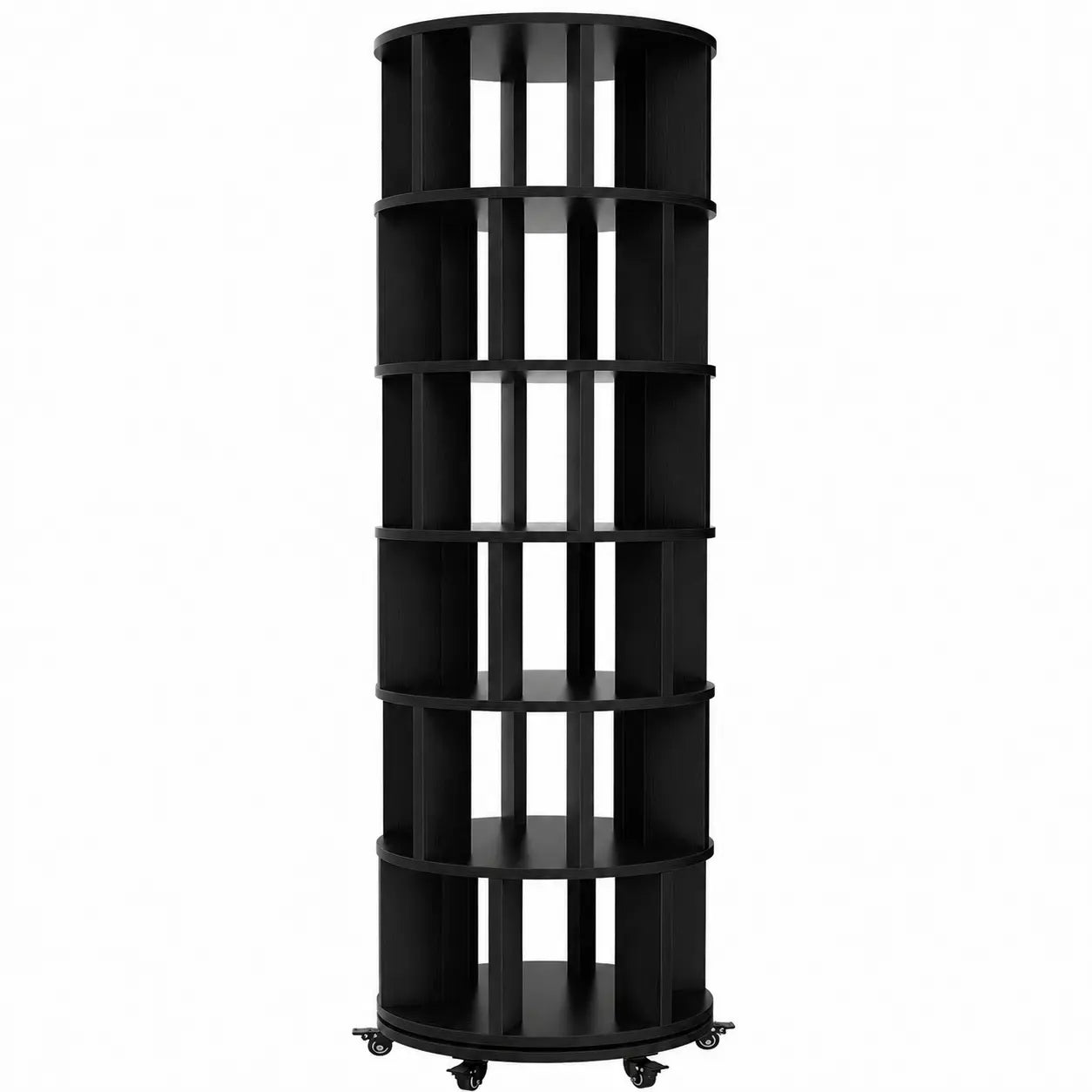 6 Tier Rotating Bookshelf Tower, Solid Wood 360° Spinning Book Shelf on Wheels