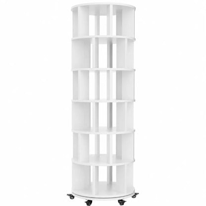 6 Tier Rotating Bookshelf Tower, Solid Wood 360° Spinning Book Shelf on Wheels