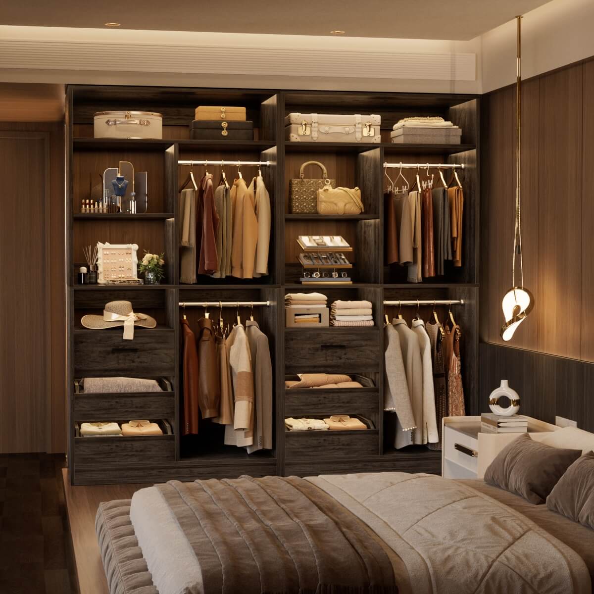36 Inch Freestanding Walk In Closet System with 2 Drawers & Hanging Rods