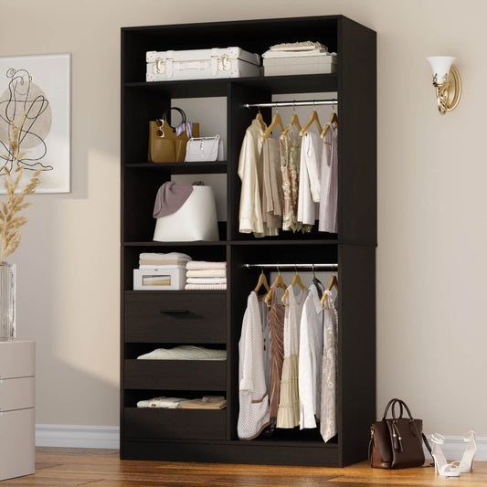 36 Inch Freestanding Walk In Closet System with 2 Drawers & Hanging Rods
