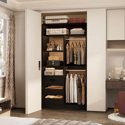 36 Inch Freestanding Walk In Closet System with 2 Drawers & Hanging Rods