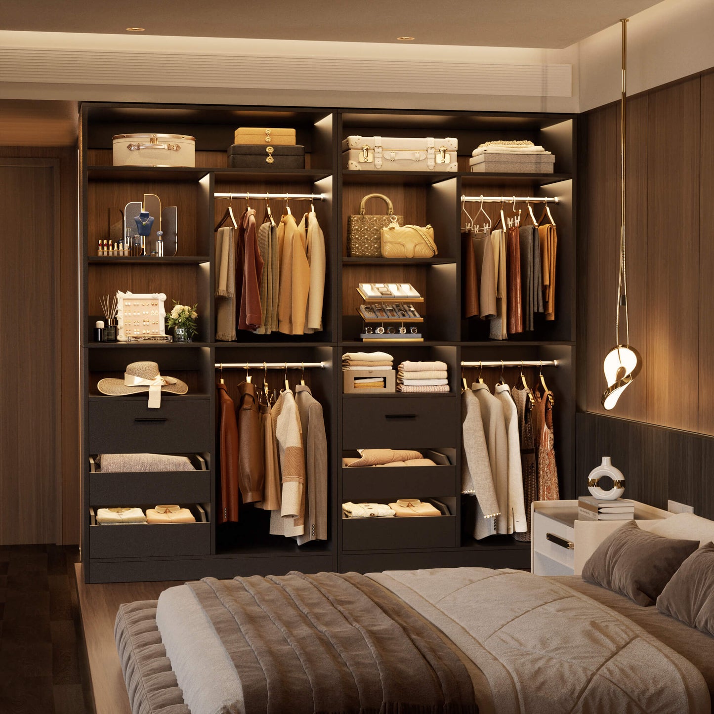 36 Inch Freestanding Walk In Closet System with 2 Drawers & Hanging Rods