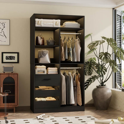 36 Inch Freestanding Walk In Closet System with 2 Drawers & Hanging Rods