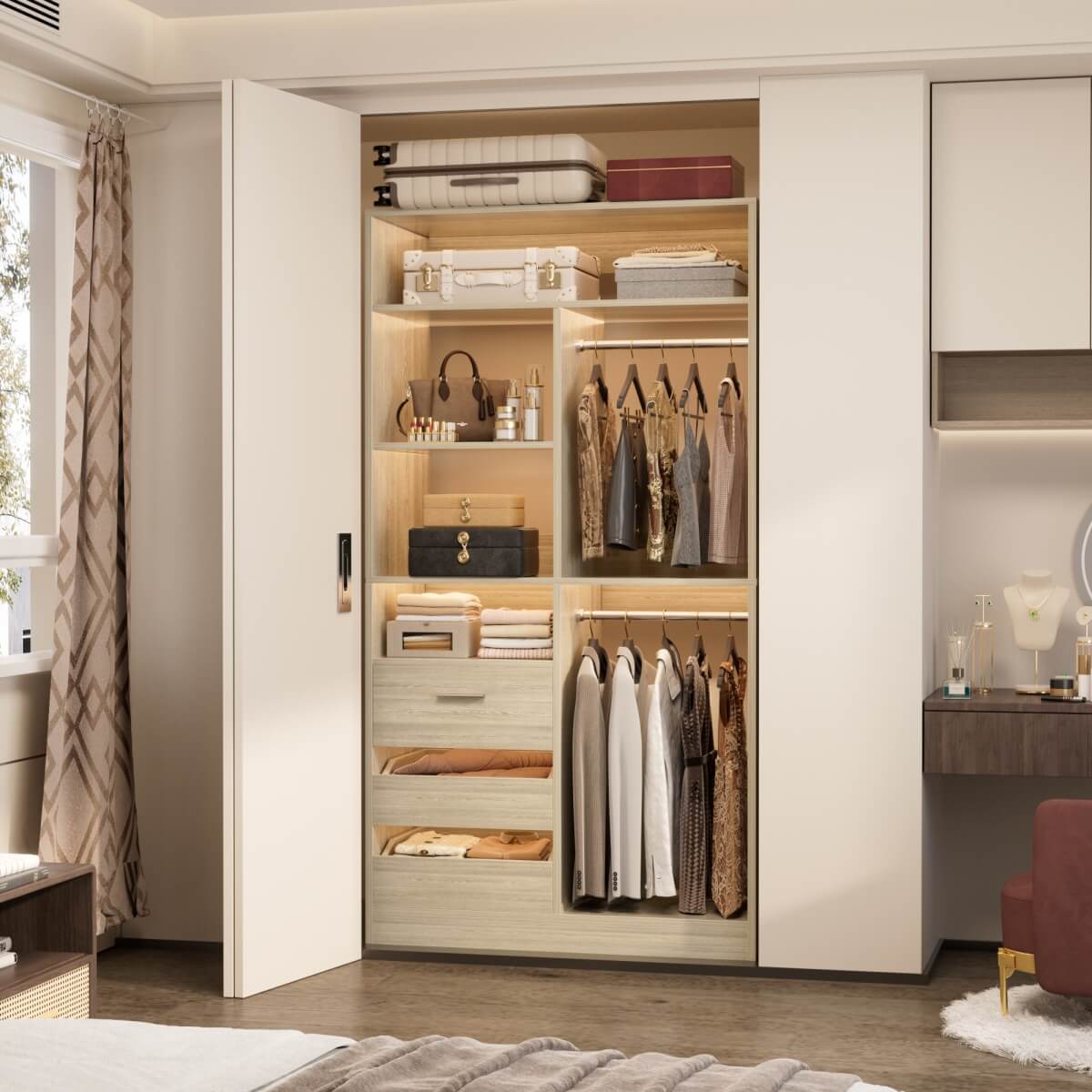 36 Inch Freestanding Walk In Closet System with 2 Drawers & Hanging Rods