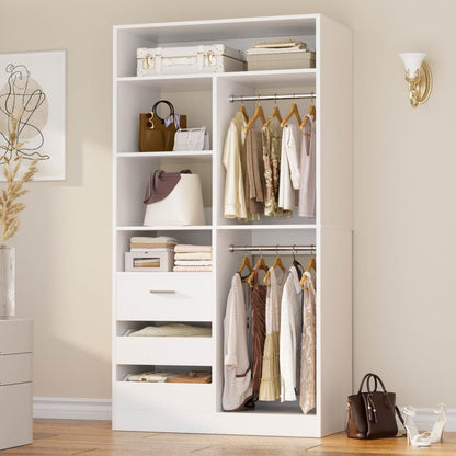 36 Inch Freestanding Walk In Closet System with 2 Drawers & Hanging Rods