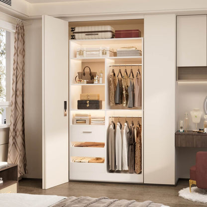 36 Inch Freestanding Walk In Closet System with 2 Drawers & Hanging Rods