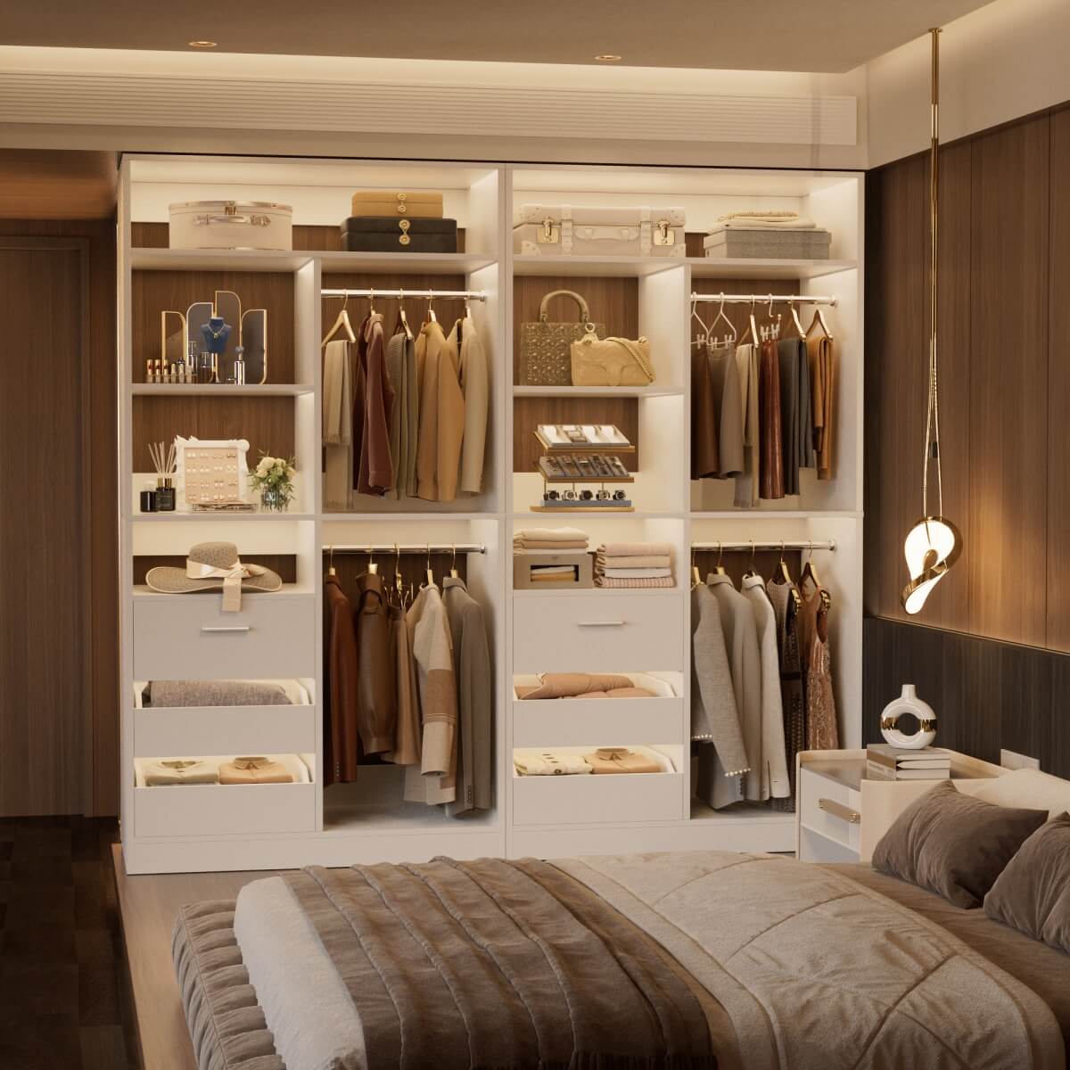36 Inch Freestanding Walk In Closet System with 2 Drawers & Hanging Rods