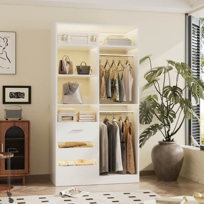 36 Inch Freestanding Walk In Closet System with 2 Drawers & Hanging Rods