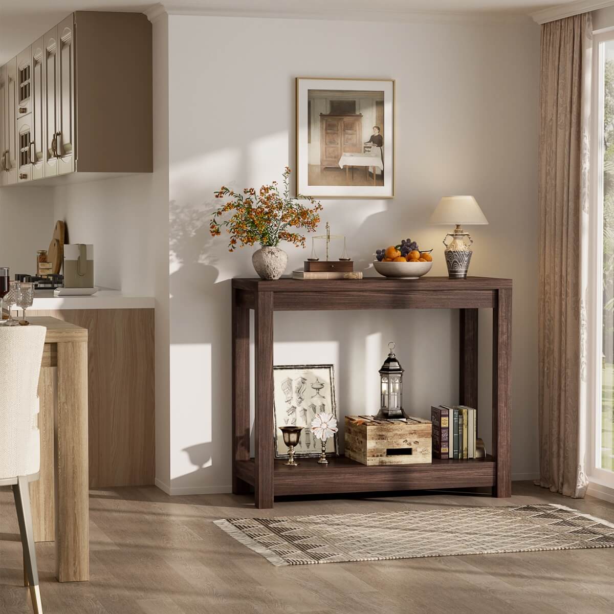 32 Inch Small Farmhouse Wood  Narrow Console Table