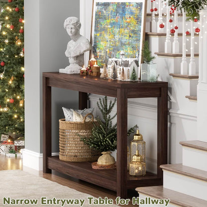 32 Inch Small Farmhouse Wood  Narrow Console Table