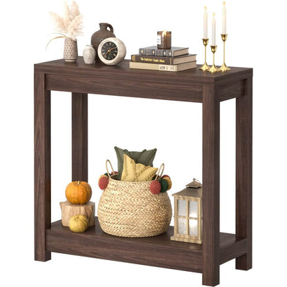 32 Inch Small Farmhouse Wood  Narrow Console Table