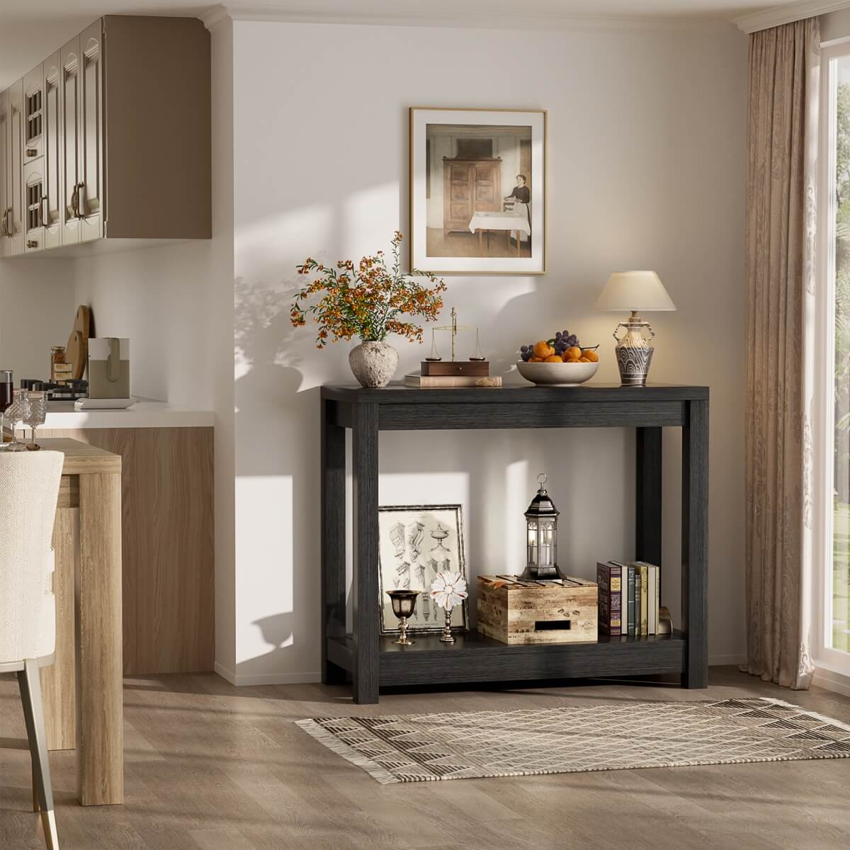 32 Inch Small Farmhouse Wood  Narrow Console Table