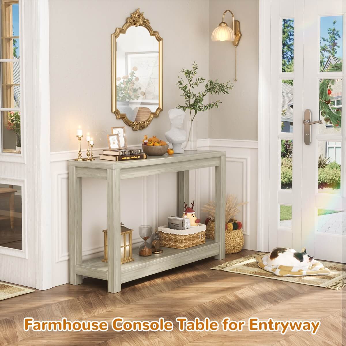 32 Inch Small Farmhouse Wood  Narrow Console Table