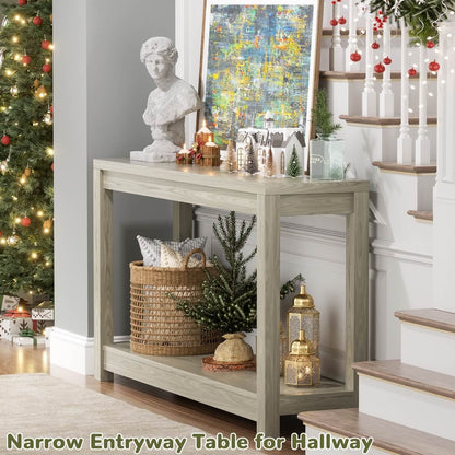 32 Inch Small Farmhouse Wood  Narrow Console Table