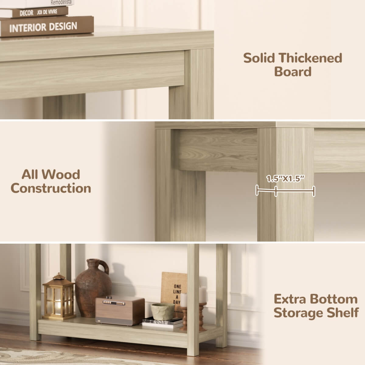 32 Inch Small Farmhouse Wood  Narrow Console Table