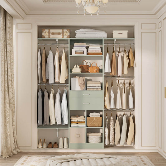 4.75-8FT Closet Organizer System with Wooden Drawers & Cube Storage Organizer