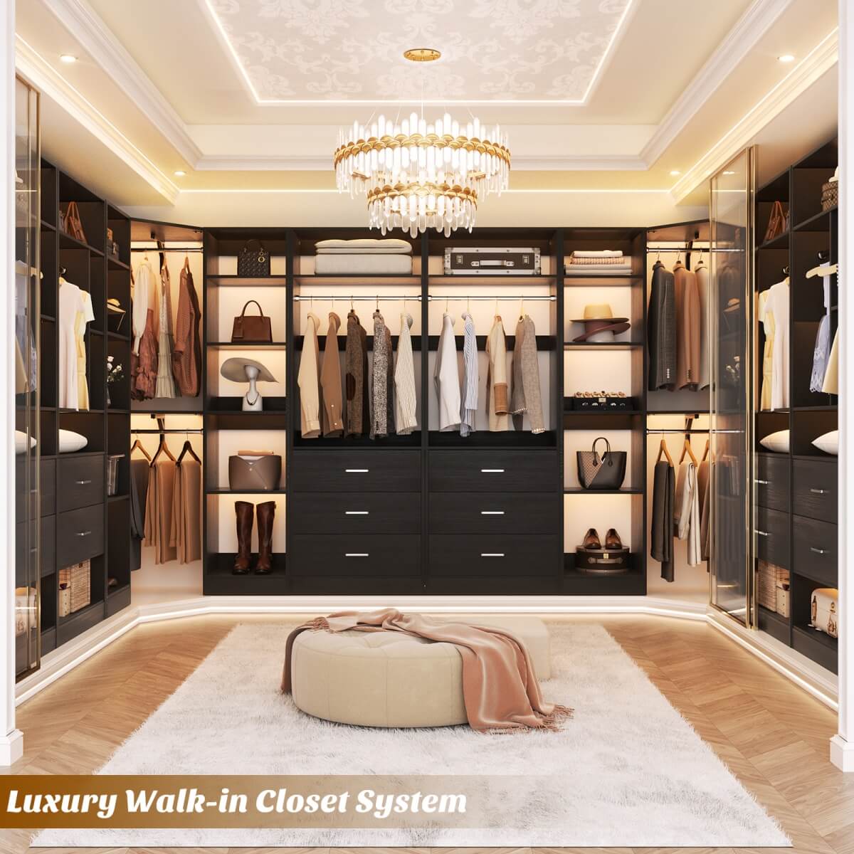 87.2 Inch Freestanding Closet System with Drawers and Hanging Rods, Set of 3