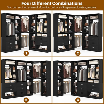 87.2 Inch Freestanding Closet System with Drawers and Hanging Rods, Set of 3