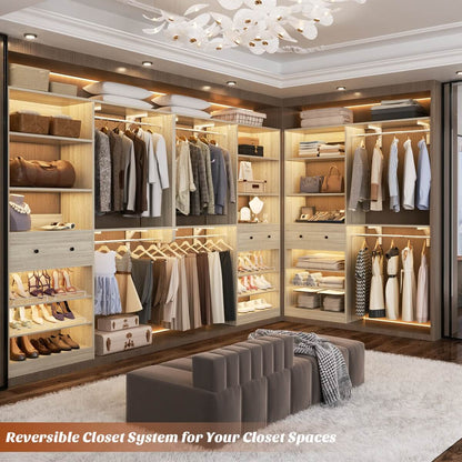 5FT Wood Closet Organizer System with 2 Hanging Rods and Adjustable Shelf, Reversible