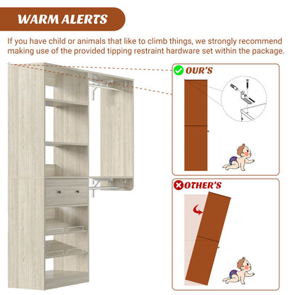 5FT Wood Closet Organizer System with 2 Hanging Rods and Adjustable Shelf, Reversible