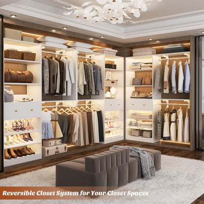 5FT Wood Closet Organizer System with 2 Hanging Rods and Adjustable Shelf, Reversible