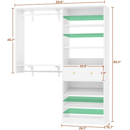 5FT Wood Closet Organizer System with 2 Hanging Rods and Adjustable Shelf, Reversible