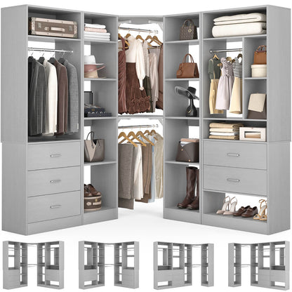 87.2 Inch Freestanding Closet System with Drawers and Hanging Rods, Set of 3