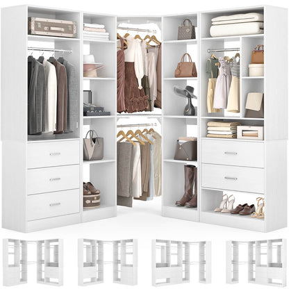 87.2 Inch Freestanding Closet System with Drawers and Hanging Rods, Set of 3