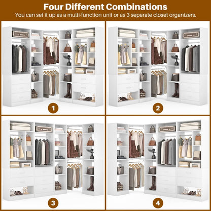 87.2 Inch Freestanding Closet System with Drawers and Hanging Rods, Set of 3