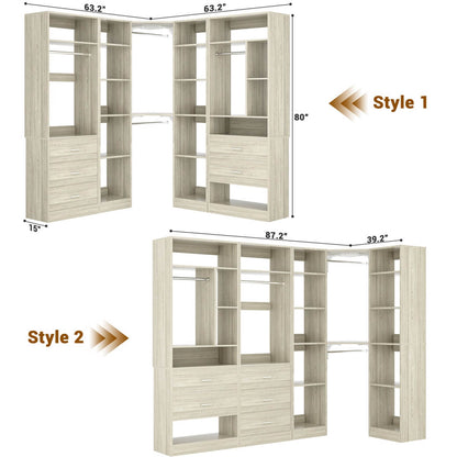 87.2 Inch Freestanding Closet System with Drawers and Hanging Rods, Set of 3
