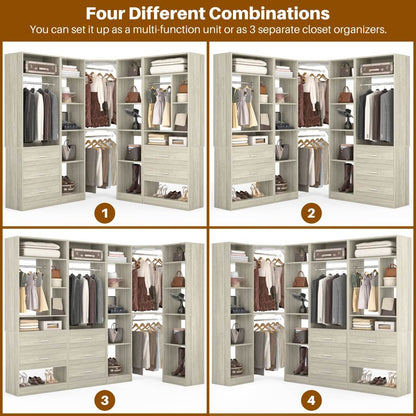 87.2 Inch Freestanding Closet System with Drawers and Hanging Rods, Set of 3