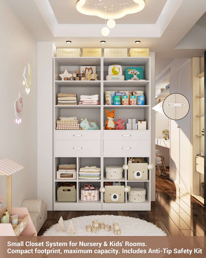 22" Closet System with Drawers, Small Closet Organizer for Walk in Closet