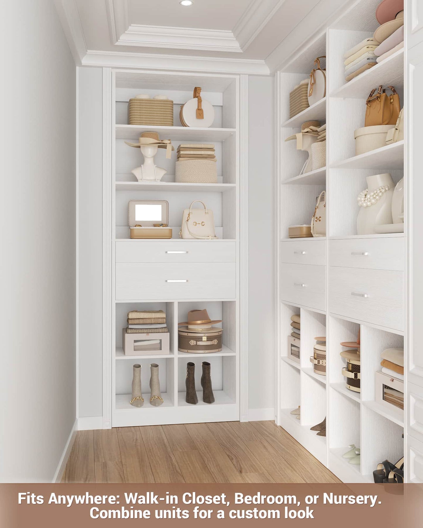 22" Closet System with Drawers, Small Closet Organizer for Walk in Closet