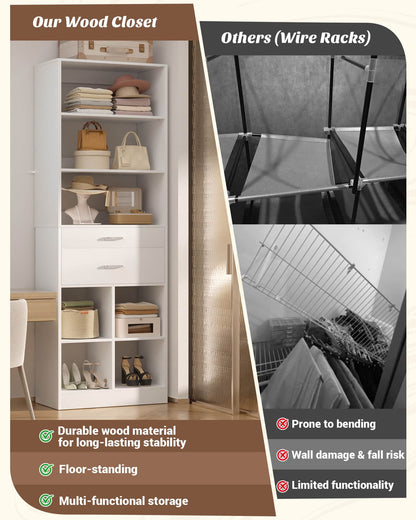 22" Closet System with Drawers, Small Closet Organizer for Walk in Closet