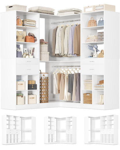 50.4"L Corner Closet Organizer System with 4 Drawers and Hanging Rods