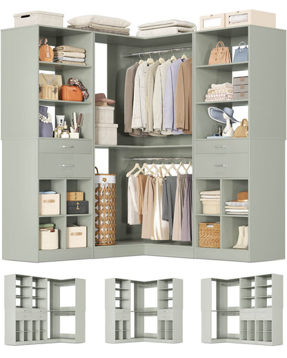 50.4"L Corner Closet Organizer System with 4 Drawers and Hanging Rods