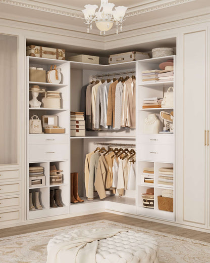 50.4"L Corner Closet Organizer System with 4 Drawers and Hanging Rods