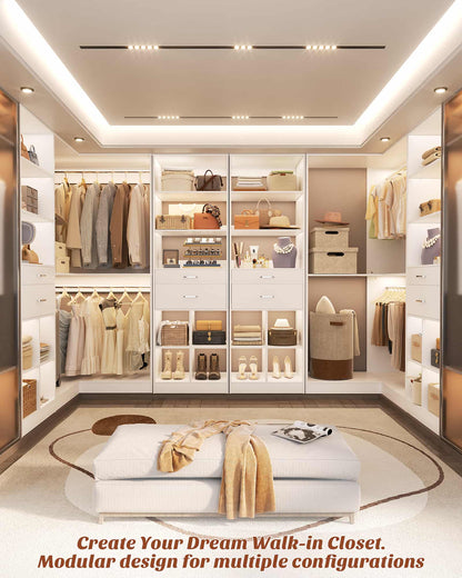 50.4"L Corner Closet Organizer System with 4 Drawers and Hanging Rods