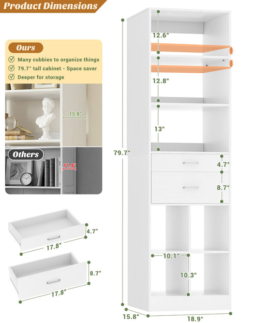 18.9" Closet System with Drawers, Small Closet Organizer for Walk in Closet