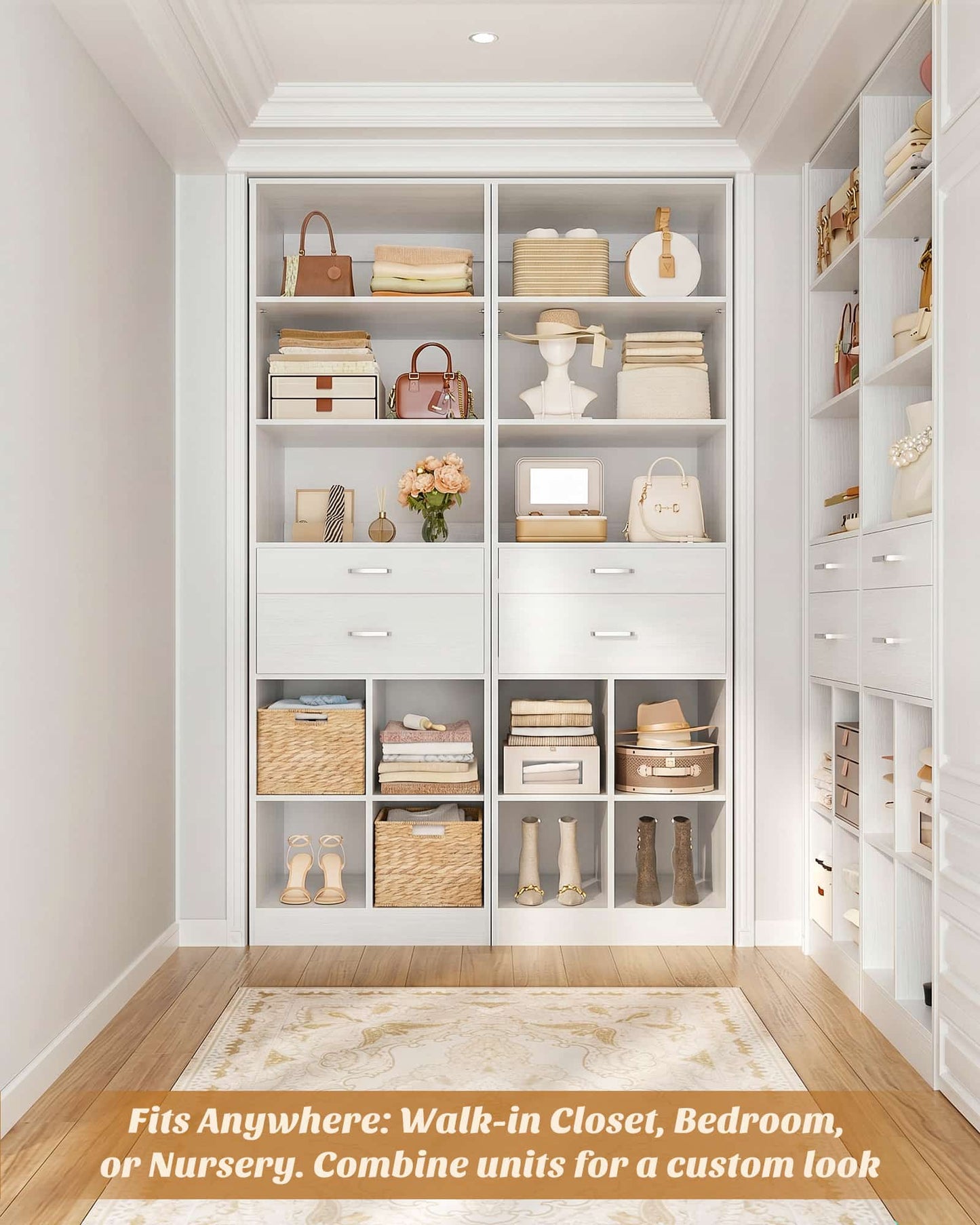 18.9" Closet System with Drawers, Small Closet Organizer for Walk in Closet
