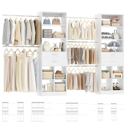 Closet System, 7.4ft-10ft with 4 Wooden Drawers and 5 Hanging Rods