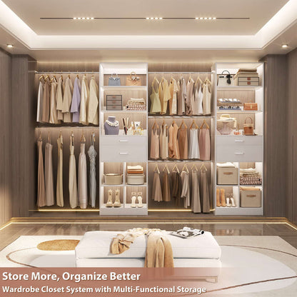 Closet System, 7.4ft-10ft with 4 Wooden Drawers and 5 Hanging Rods