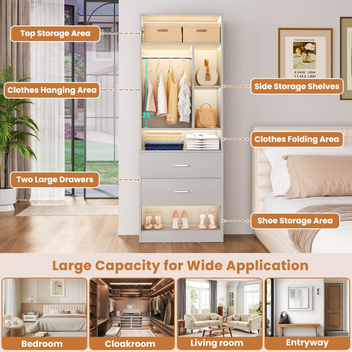 24" Freestanding Closet System with 2 Wood Drawers