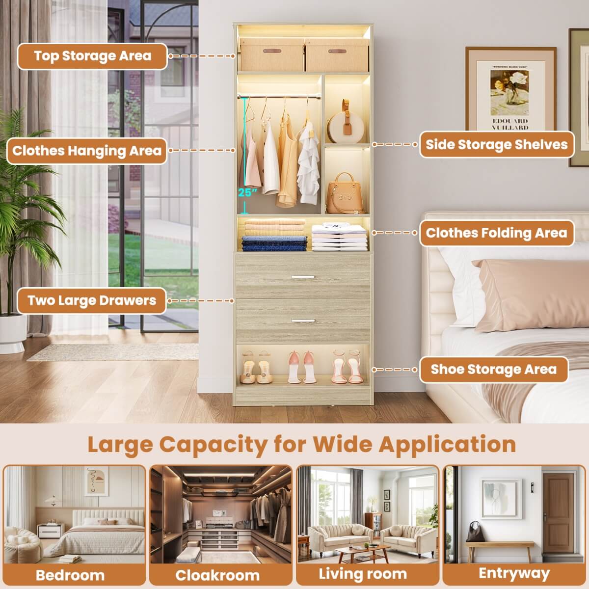 24" Freestanding Closet System with 2 Wood Drawers